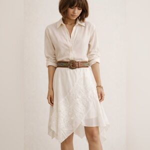 Kudu Ivory Boho Embroidered Chiffon Skirt Knee Length Asym Hem Small Fairy